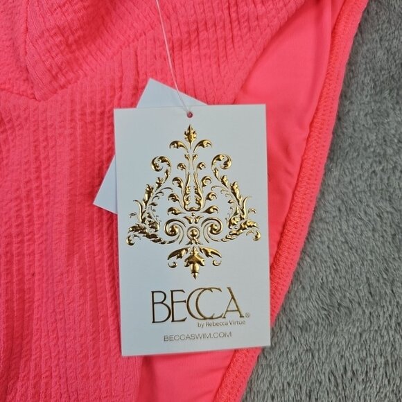 Becca French Cut Bikini Bottom Womens Size S Coral High Waisted Cheeky V Cut - Picture 2 of 5